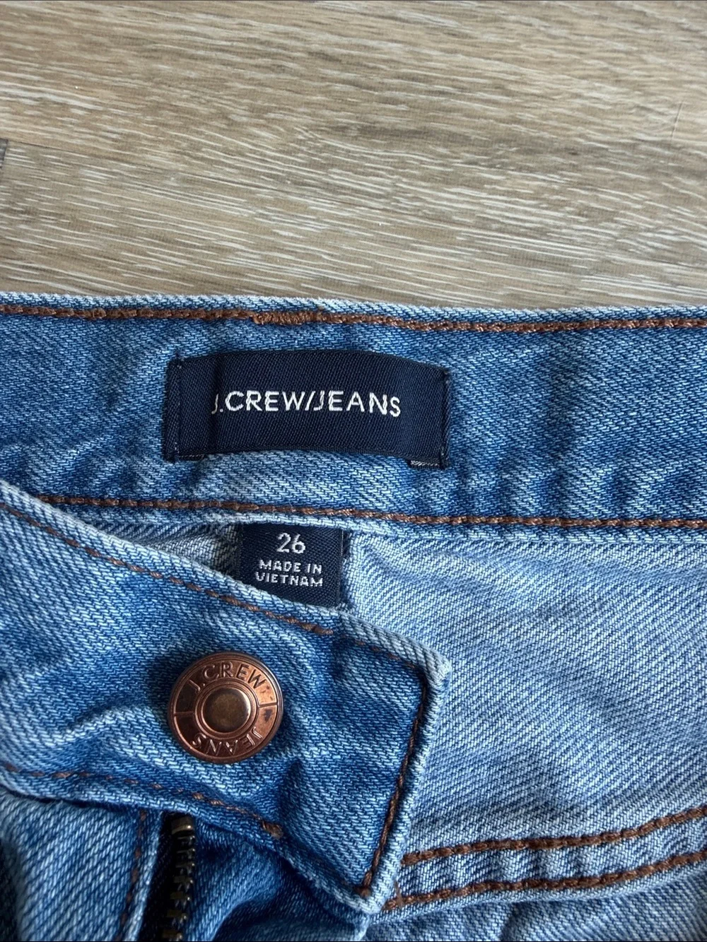 J. Crew Light Blue Denim Mini Skirt with Frayed Hem and Front Slit